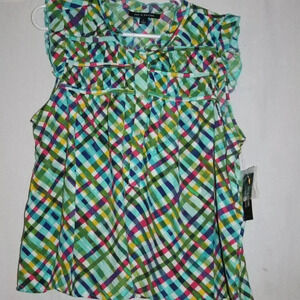 Zac and Rachel Flowy Sleeveless Top with Ruffles at Neckline Flutter Sleeves NWT